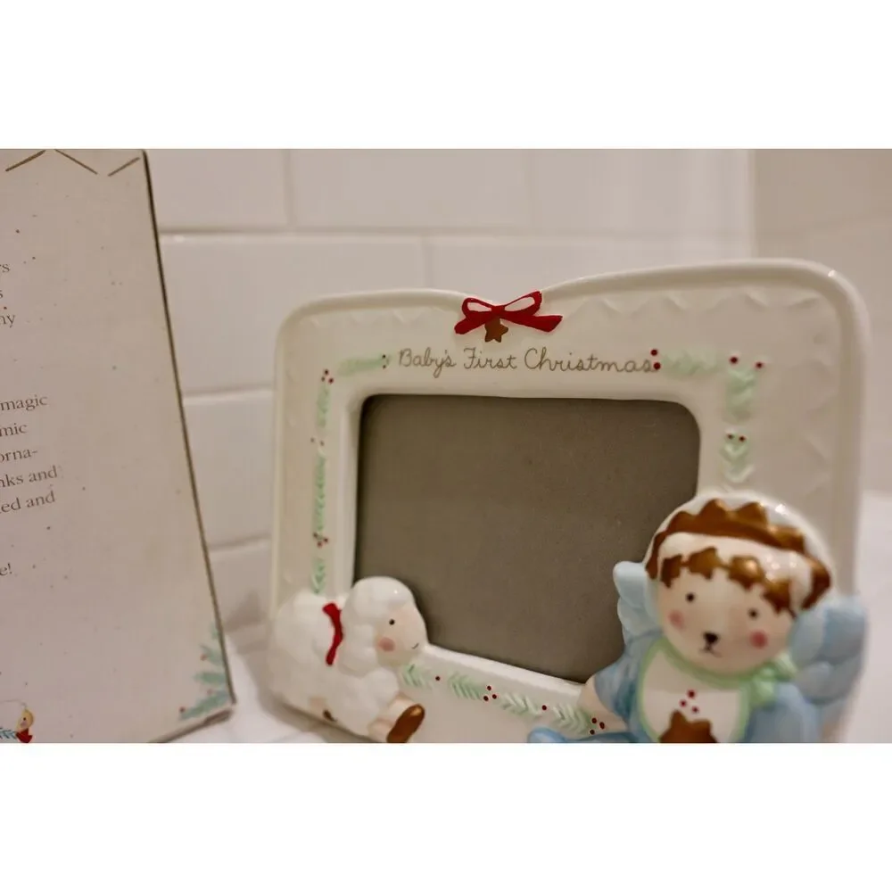 Vintage Charpénte Baby’s First Christmas Frame Blue Baby Boy Nursery Keepsake